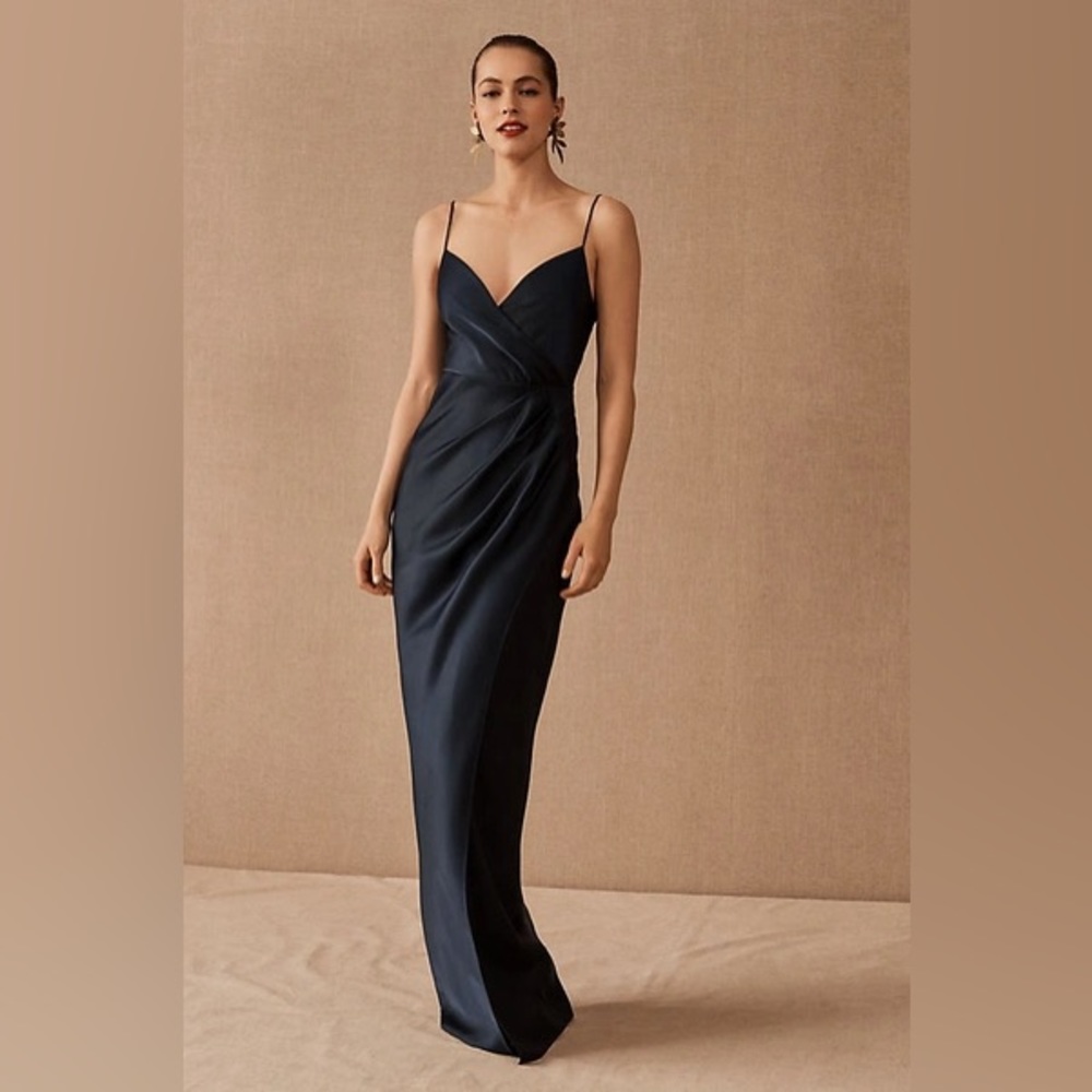 BHLDN FREYA SATIN CHARMEUSE NAVY SIZE 0 DRESS